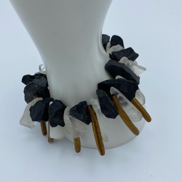 Black & Clear Stone Tribal Inspired Boho Statement Bracelet - Picture 6 of 11